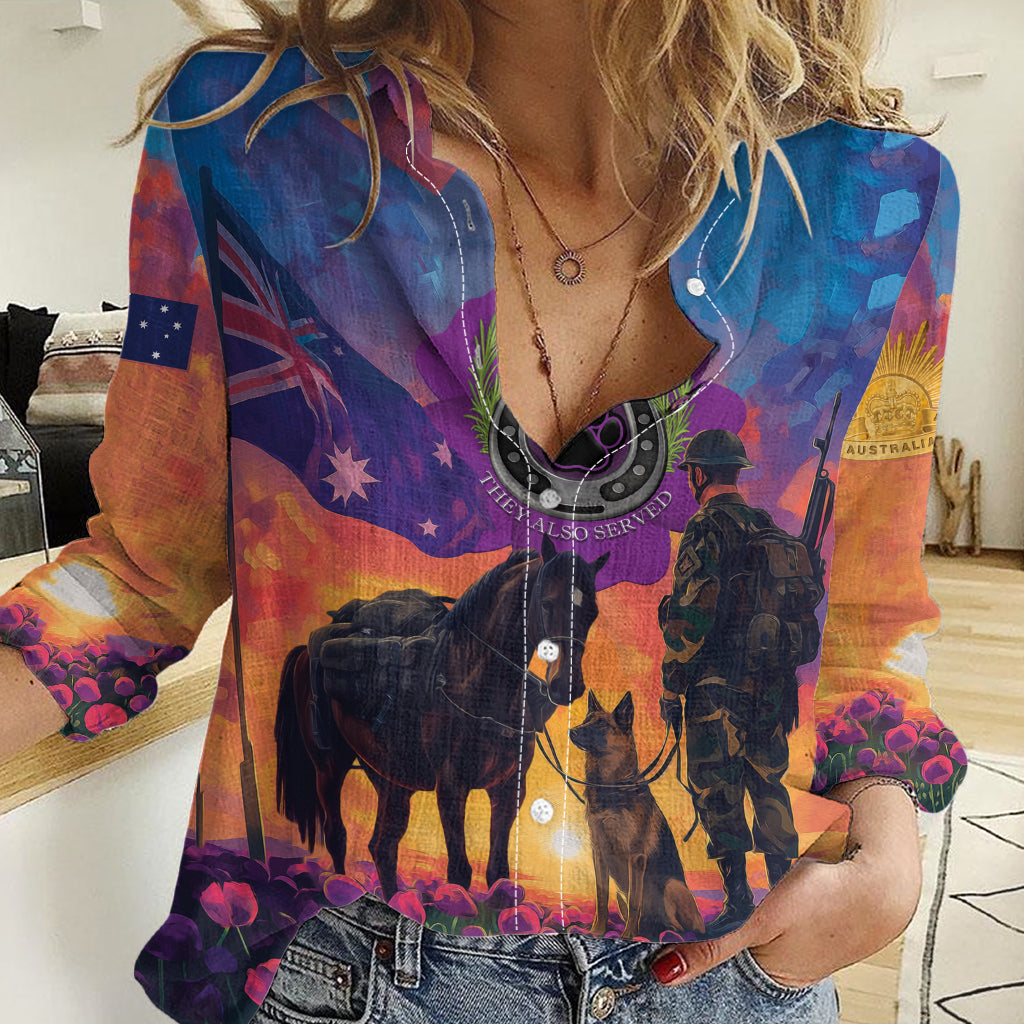Australia Animals ANZAC Women Casual Shirt Dog And Horse Heroes Also Served - Vibe Hoodie Shop