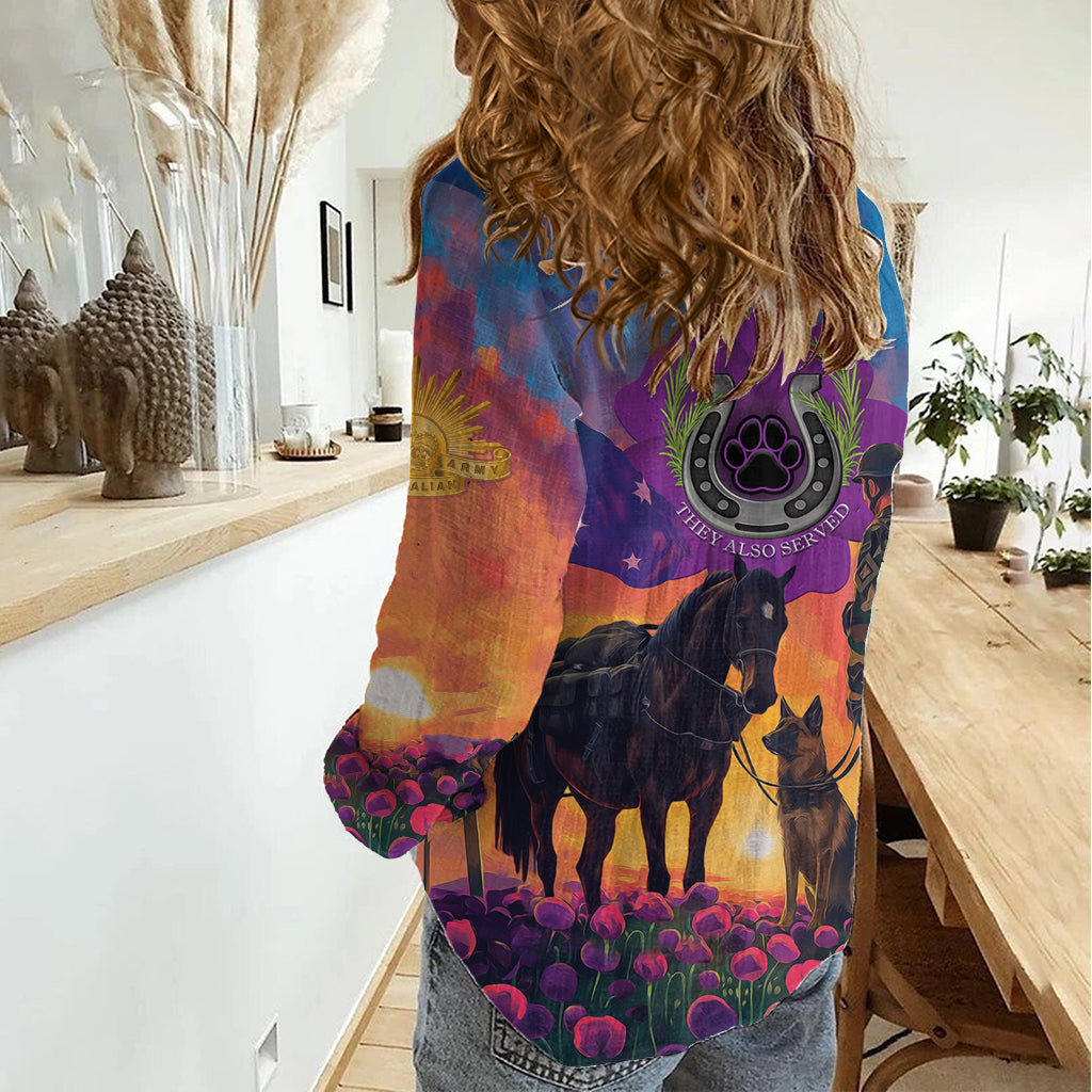 Australia Animals ANZAC Women Casual Shirt Dog And Horse Heroes Also Served - Vibe Hoodie Shop