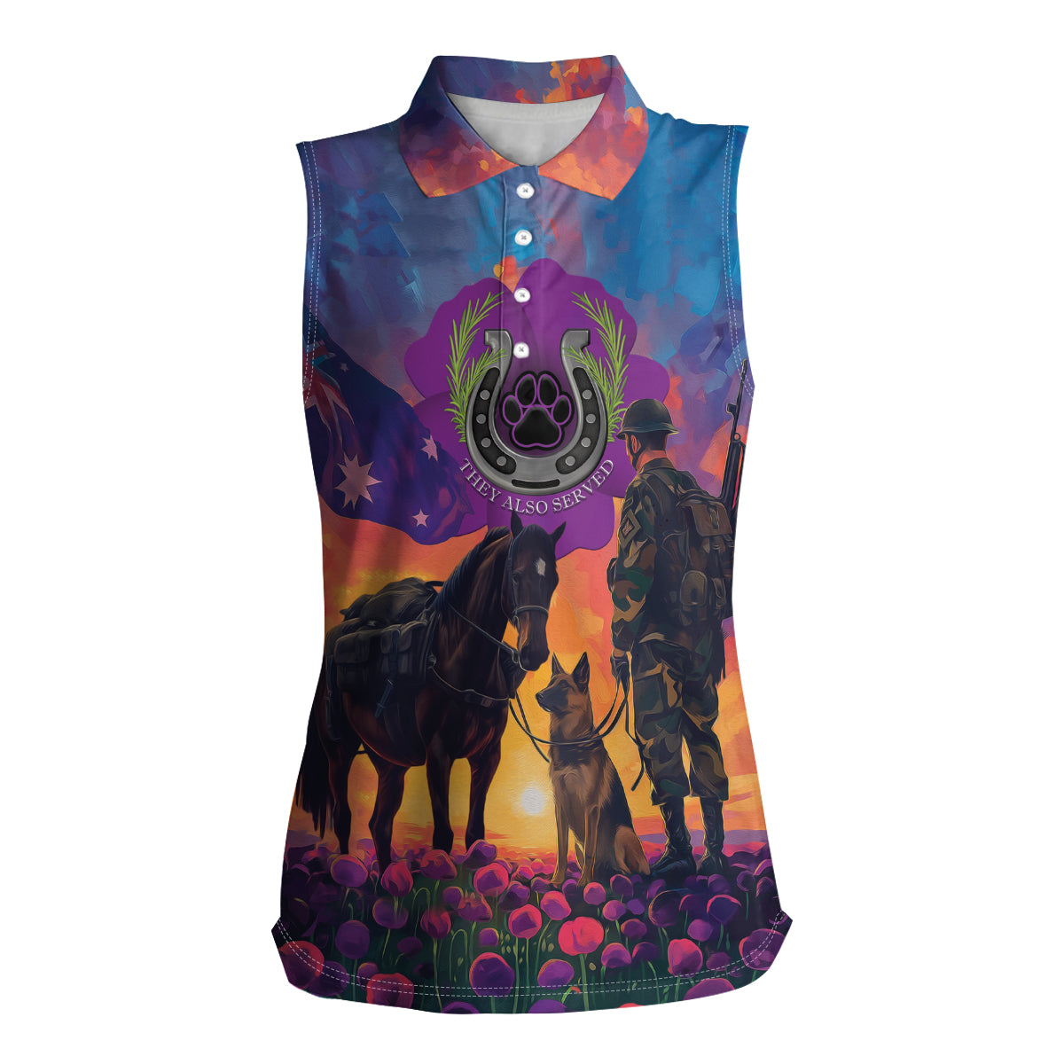 Australia Animals ANZAC Women Sleeveless Polo Shirt Dog And Horse Heroes Also Served