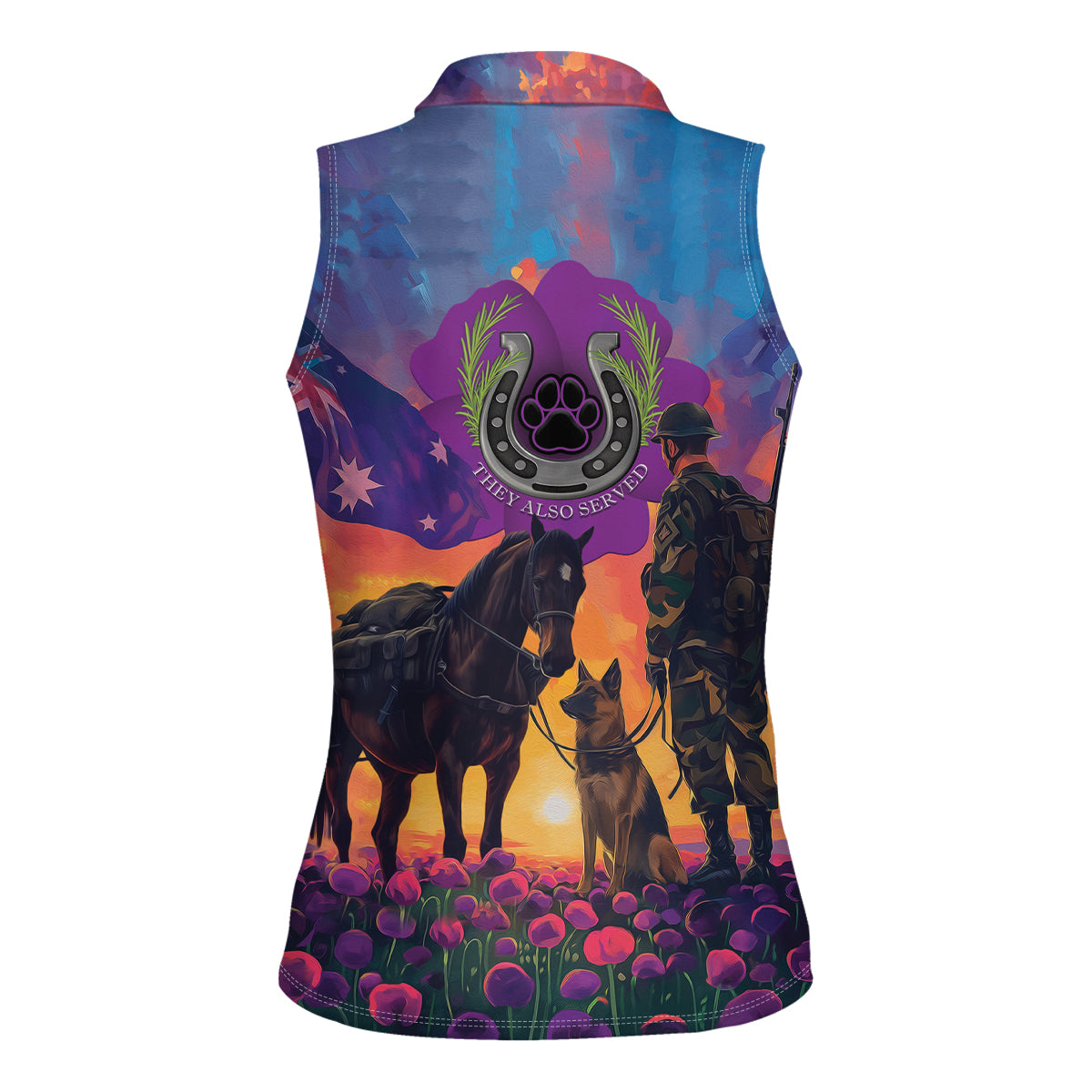 Australia Animals ANZAC Women Sleeveless Polo Shirt Dog And Horse Heroes Also Served