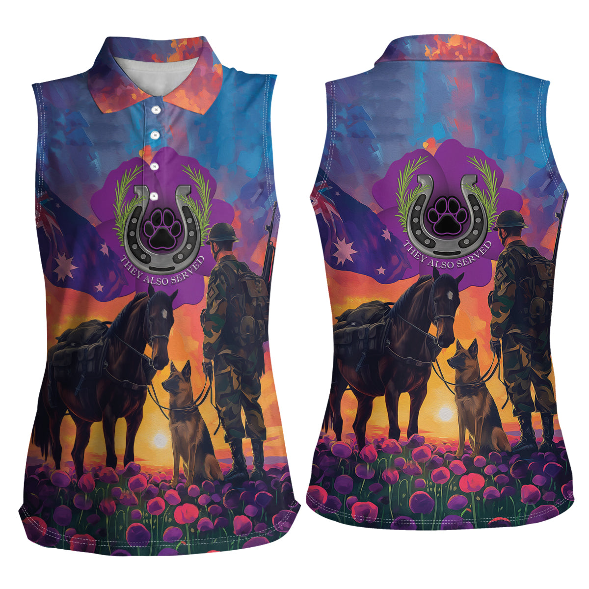 Australia Animals ANZAC Women Sleeveless Polo Shirt Dog And Horse Heroes Also Served
