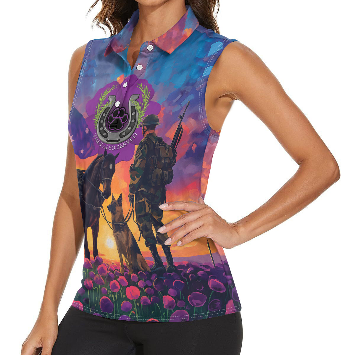 Australia Animals ANZAC Women Sleeveless Polo Shirt Dog And Horse Heroes Also Served