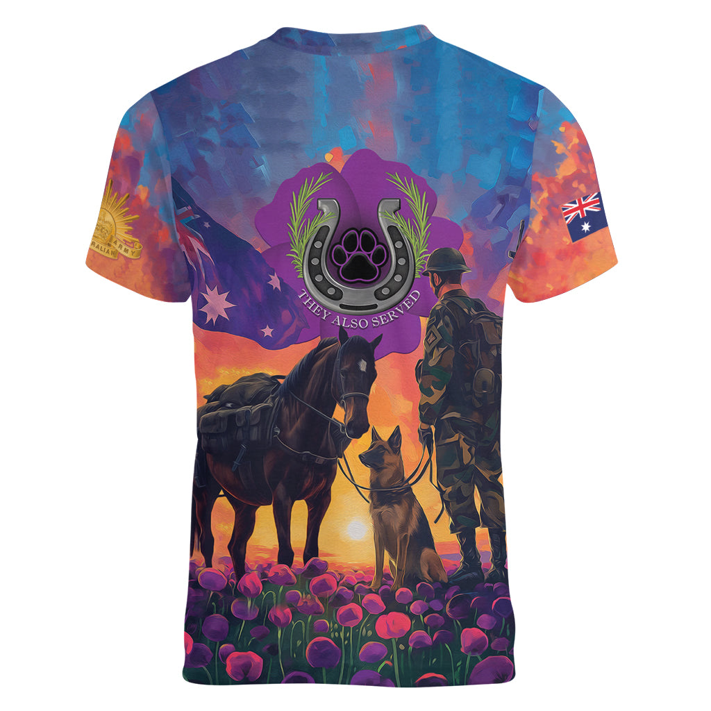 Australia Animals ANZAC Women V-Neck T-Shirt Dog And Horse Heroes Also Served - Vibe Hoodie Shop