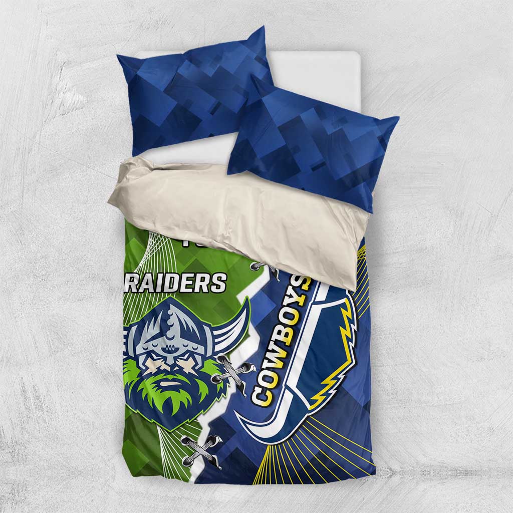 Personalised Cowboys And Raiders Rugby Bedding Set Sporty Version - Vibe Hoodie Shop