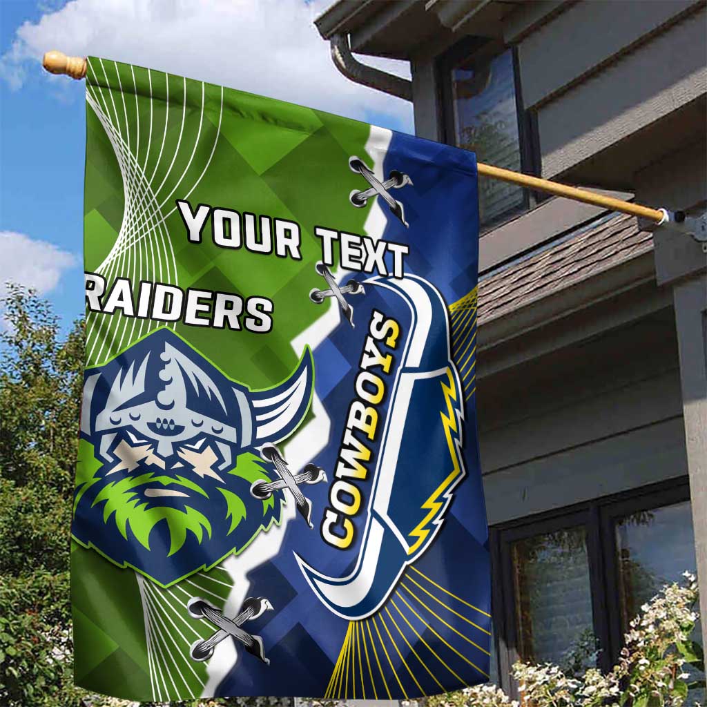 Personalised Cowboys And Raiders Rugby Garden Flag Sporty Version - Vibe Hoodie Shop