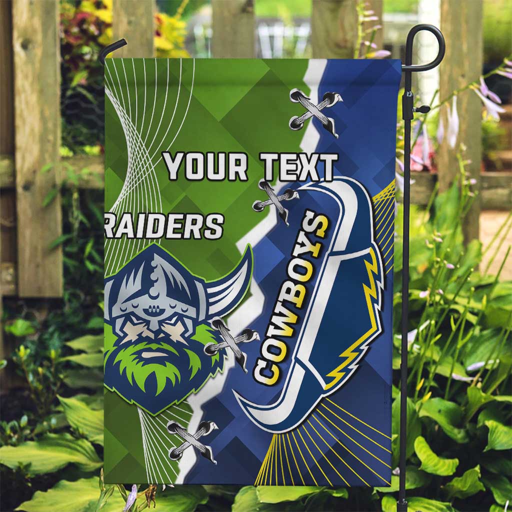 Personalised Cowboys And Raiders Rugby Garden Flag Sporty Version - Vibe Hoodie Shop