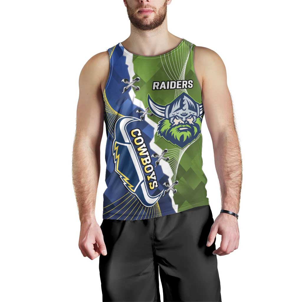 Personalised Cowboys And Raiders Rugby Men Tank Top Sporty Version - Vibe Hoodie Shop