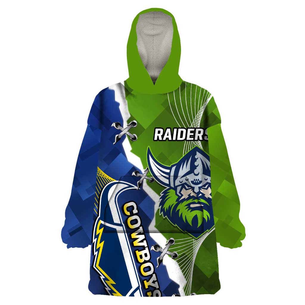 Personalised Cowboys And Raiders Rugby Wearable Blanket Hoodie Sporty Version - Vibe Hoodie Shop