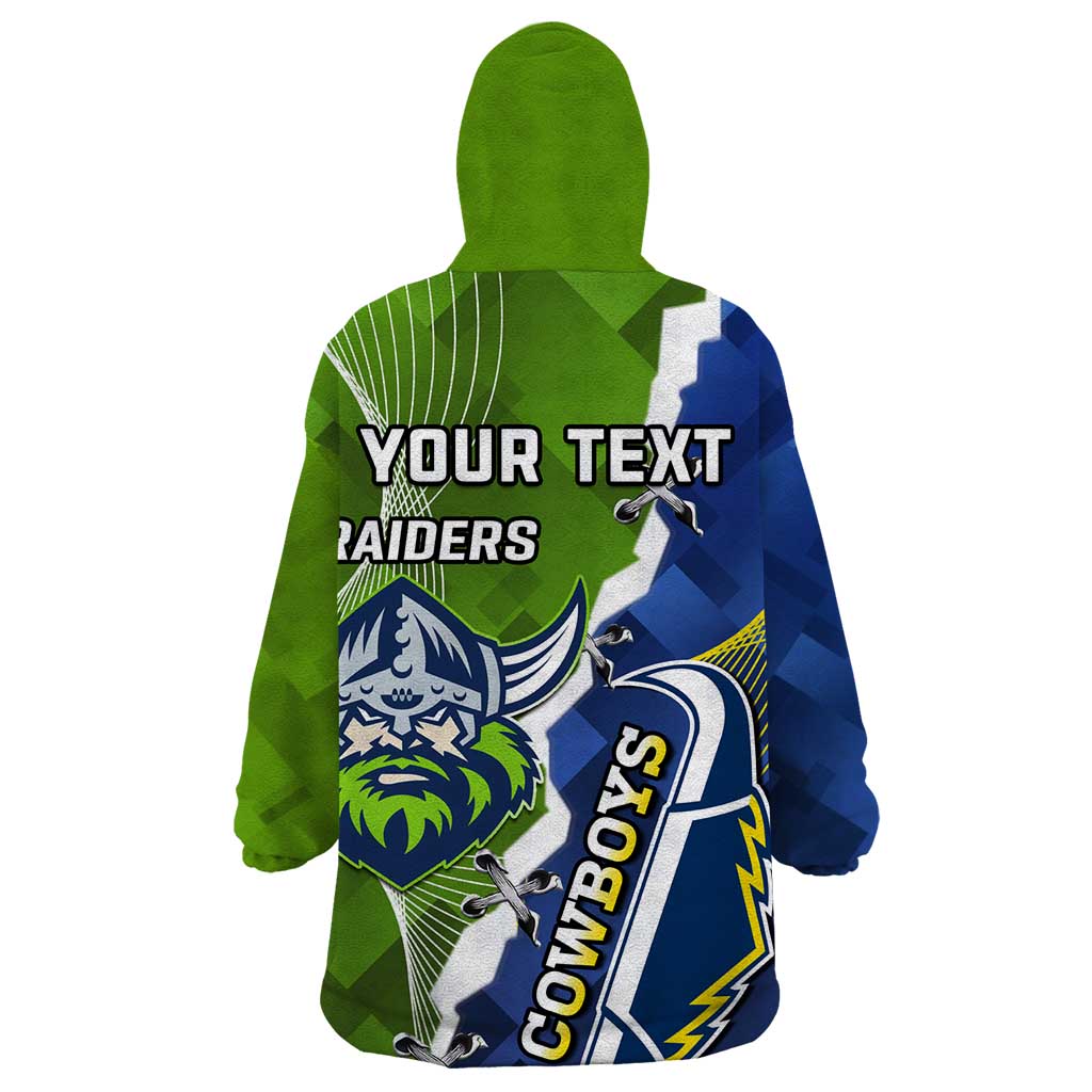 Personalised Cowboys And Raiders Rugby Wearable Blanket Hoodie Sporty Version - Vibe Hoodie Shop