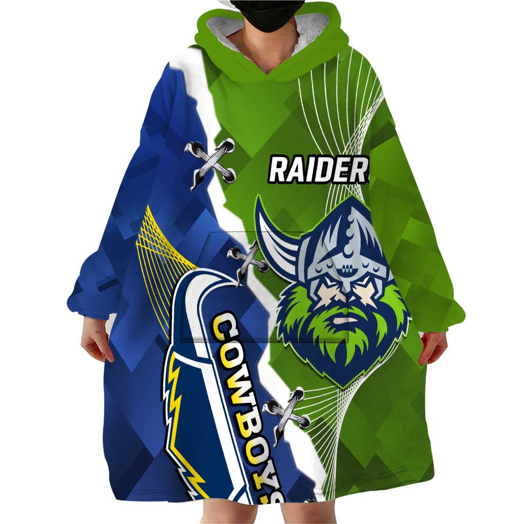 Personalised Cowboys And Raiders Rugby Wearable Blanket Hoodie Sporty Version - Vibe Hoodie Shop