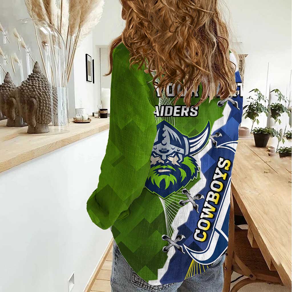 Personalised Cowboys And Raiders Rugby Women Casual Shirt Sporty Version - Vibe Hoodie Shop