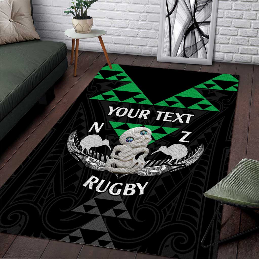 Personalised Aotearoa Rugby Area Rug New Zealand Maori Kete Matauranga Pattern - Vibe Hoodie Shop