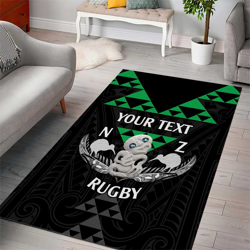 Personalised Aotearoa Rugby Area Rug New Zealand Maori Kete Matauranga Pattern - Vibe Hoodie Shop