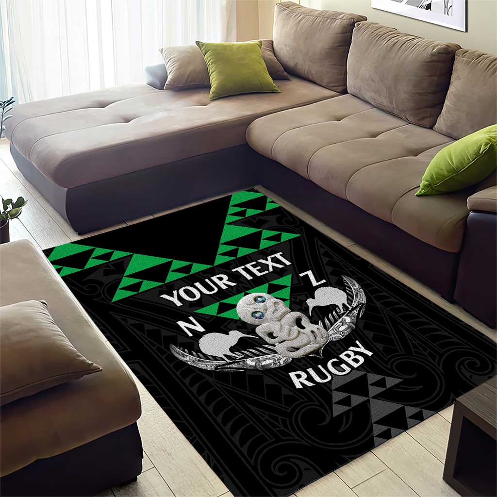 Personalised Aotearoa Rugby Area Rug New Zealand Maori Kete Matauranga Pattern - Vibe Hoodie Shop