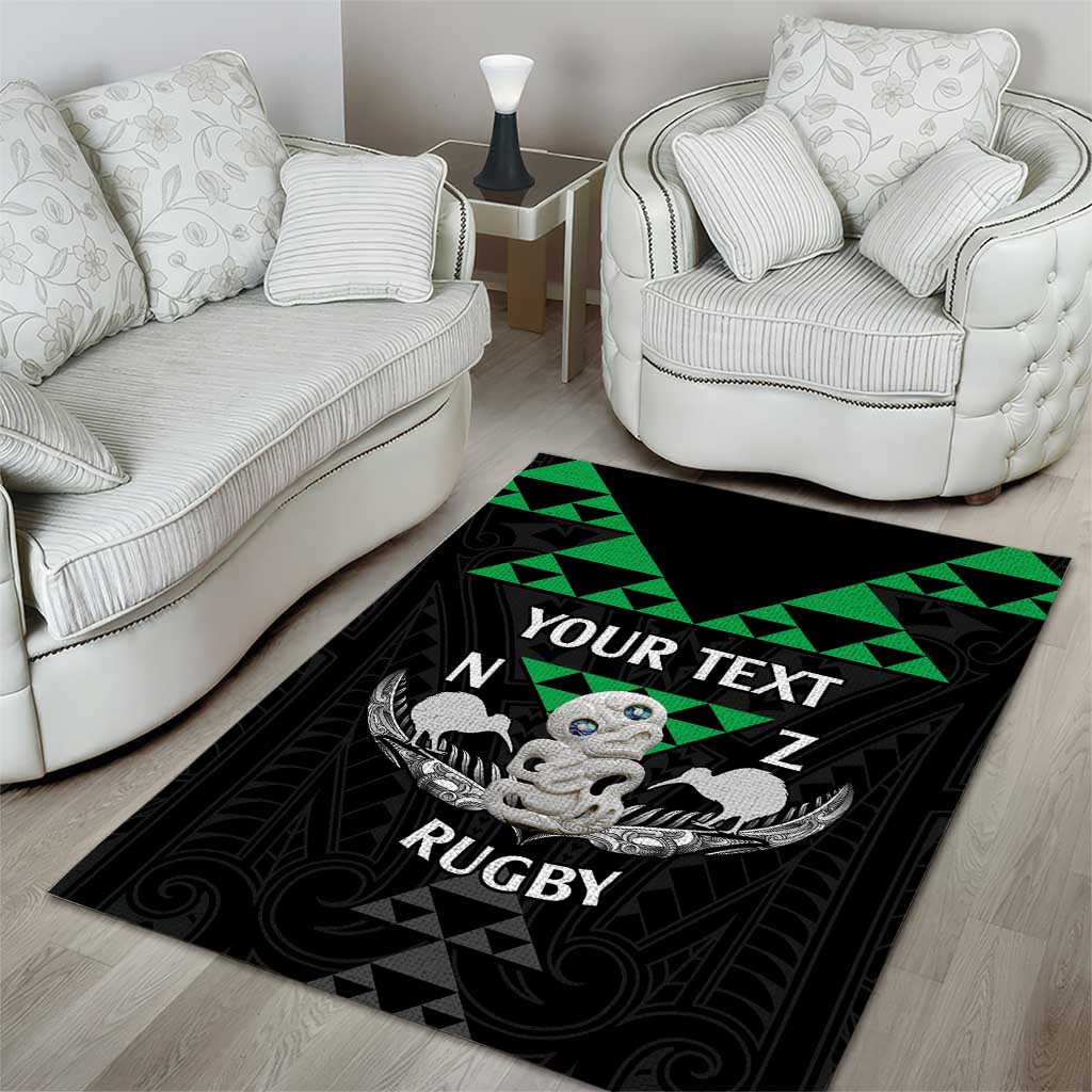 Personalised Aotearoa Rugby Area Rug New Zealand Maori Kete Matauranga Pattern - Vibe Hoodie Shop