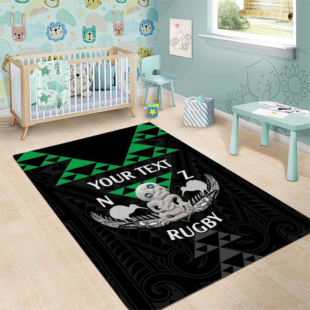 Personalised Aotearoa Rugby Area Rug New Zealand Maori Kete Matauranga Pattern - Vibe Hoodie Shop