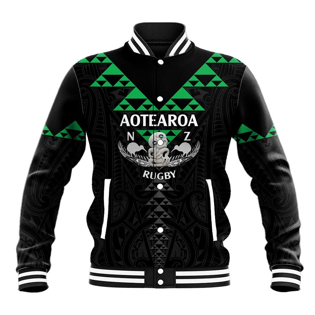 Personalised Aotearoa Rugby Baseball Jacket New Zealand Maori Kete Matauranga Pattern - Vibe Hoodie Shop