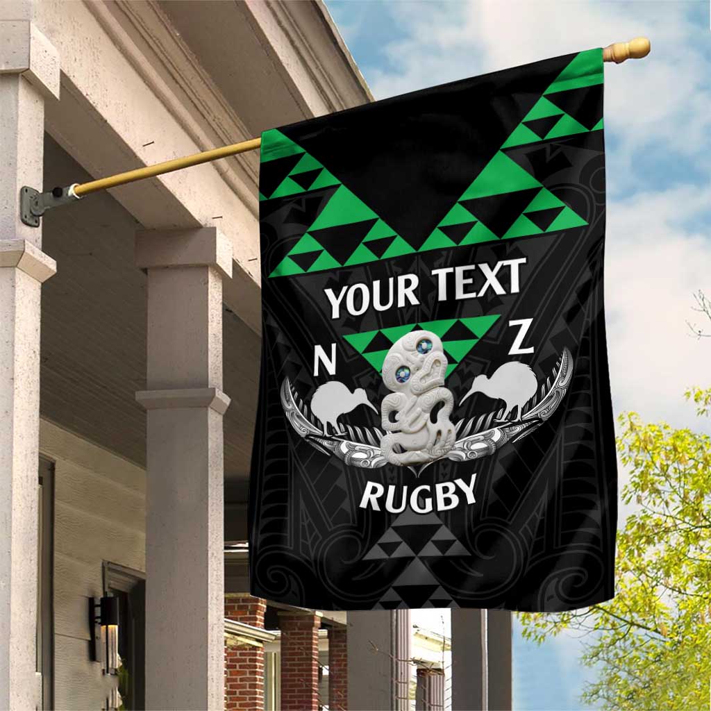 Personalised Aotearoa Rugby Garden Flag New Zealand Maori Kete Matauranga Pattern - Vibe Hoodie Shop