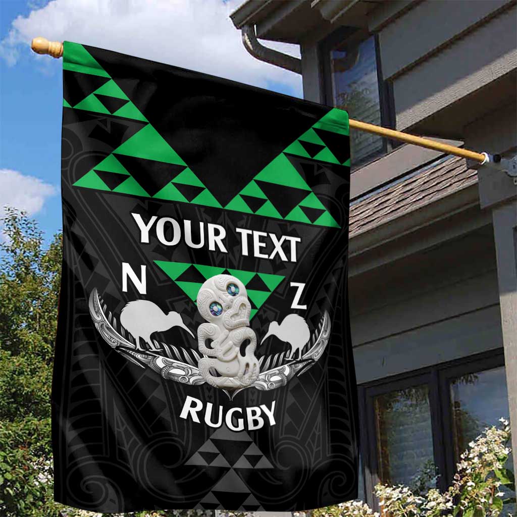 Personalised Aotearoa Rugby Garden Flag New Zealand Maori Kete Matauranga Pattern - Vibe Hoodie Shop