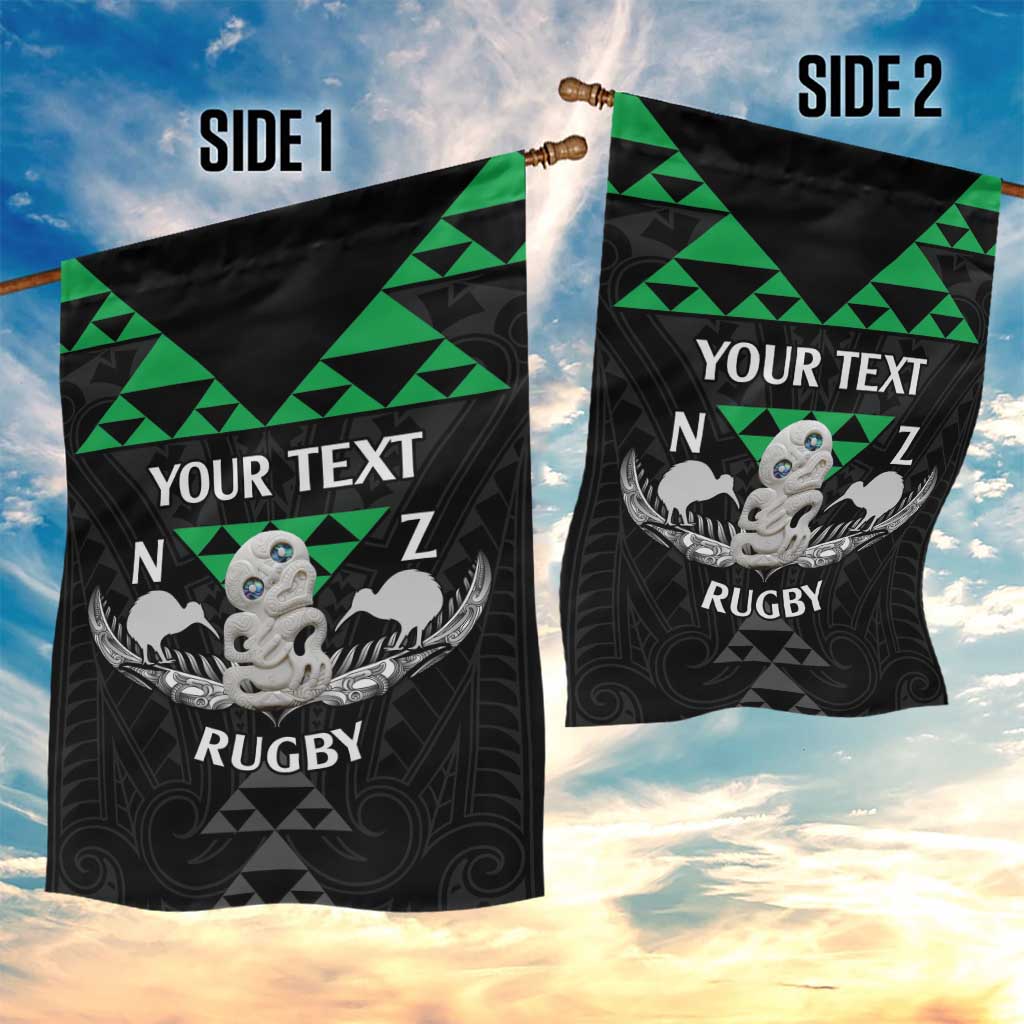 Personalised Aotearoa Rugby Garden Flag New Zealand Maori Kete Matauranga Pattern - Vibe Hoodie Shop