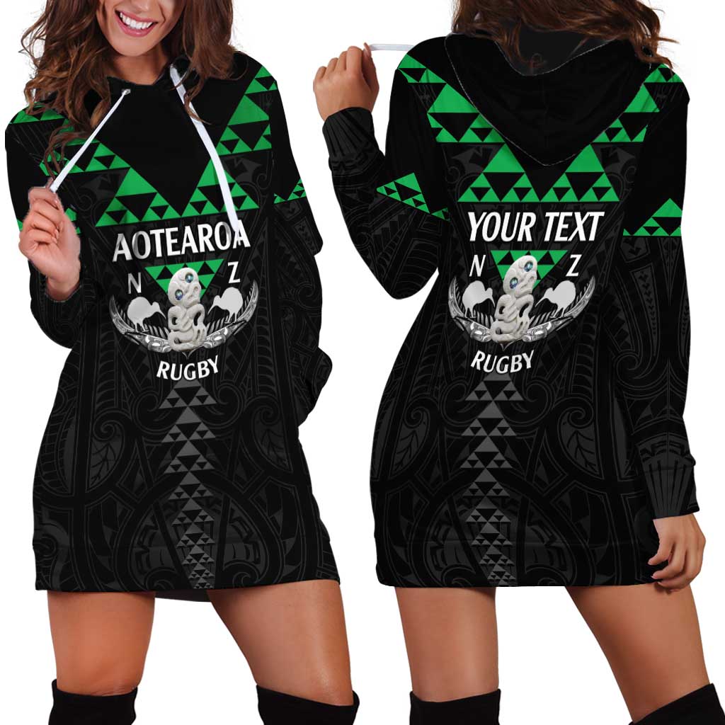 Personalised Aotearoa Rugby Hoodie Dress New Zealand Maori Kete Matauranga Pattern - Vibe Hoodie Shop