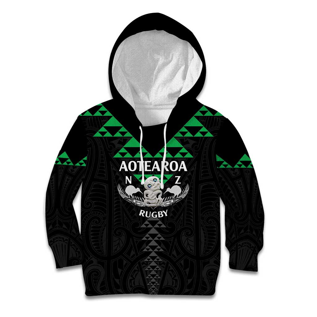 Personalised Aotearoa Rugby Kid Hoodie New Zealand Maori Kete Matauranga Pattern - Vibe Hoodie Shop