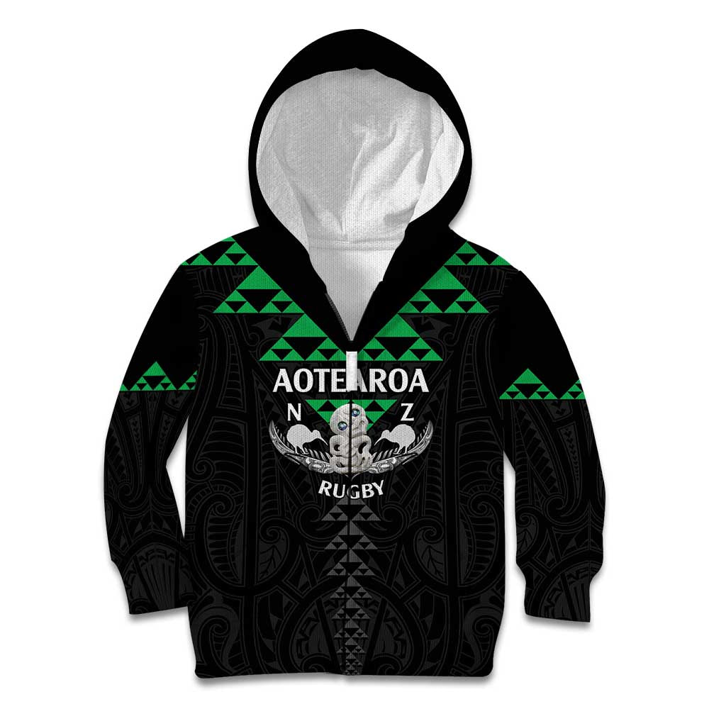 Personalised Aotearoa Rugby Kid Hoodie New Zealand Maori Kete Matauranga Pattern - Vibe Hoodie Shop