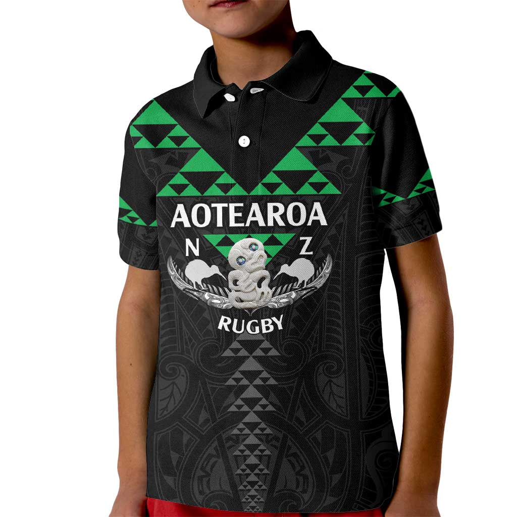 Personalised Aotearoa Rugby Kid Polo Shirt New Zealand Maori Kete Matauranga Pattern - Vibe Hoodie Shop