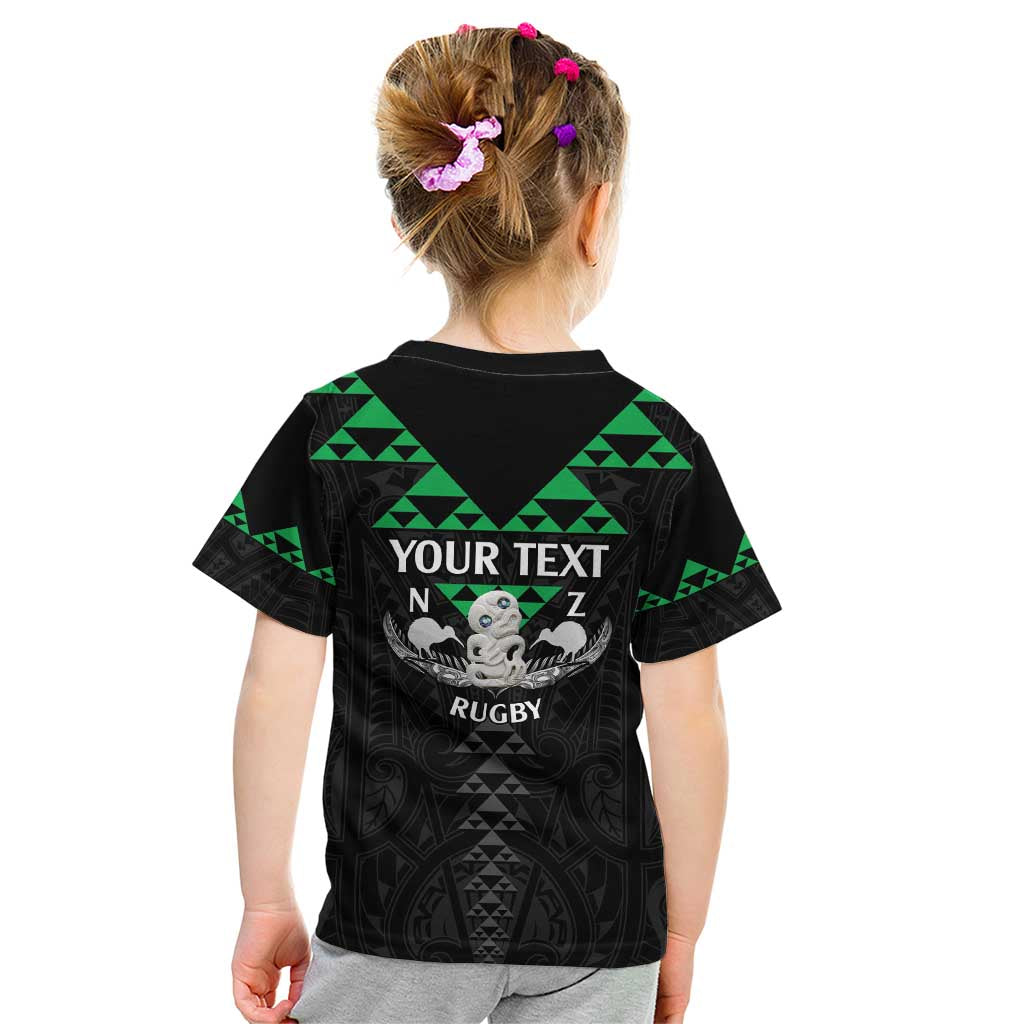 Personalised Aotearoa Rugby Kid T Shirt New Zealand Maori Kete Matauranga Pattern - Vibe Hoodie Shop