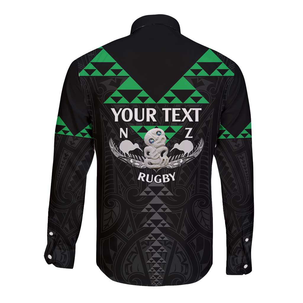 Personalised Aotearoa Rugby Long Sleeve Button Shirt New Zealand Maori Kete Matauranga Pattern - Vibe Hoodie Shop