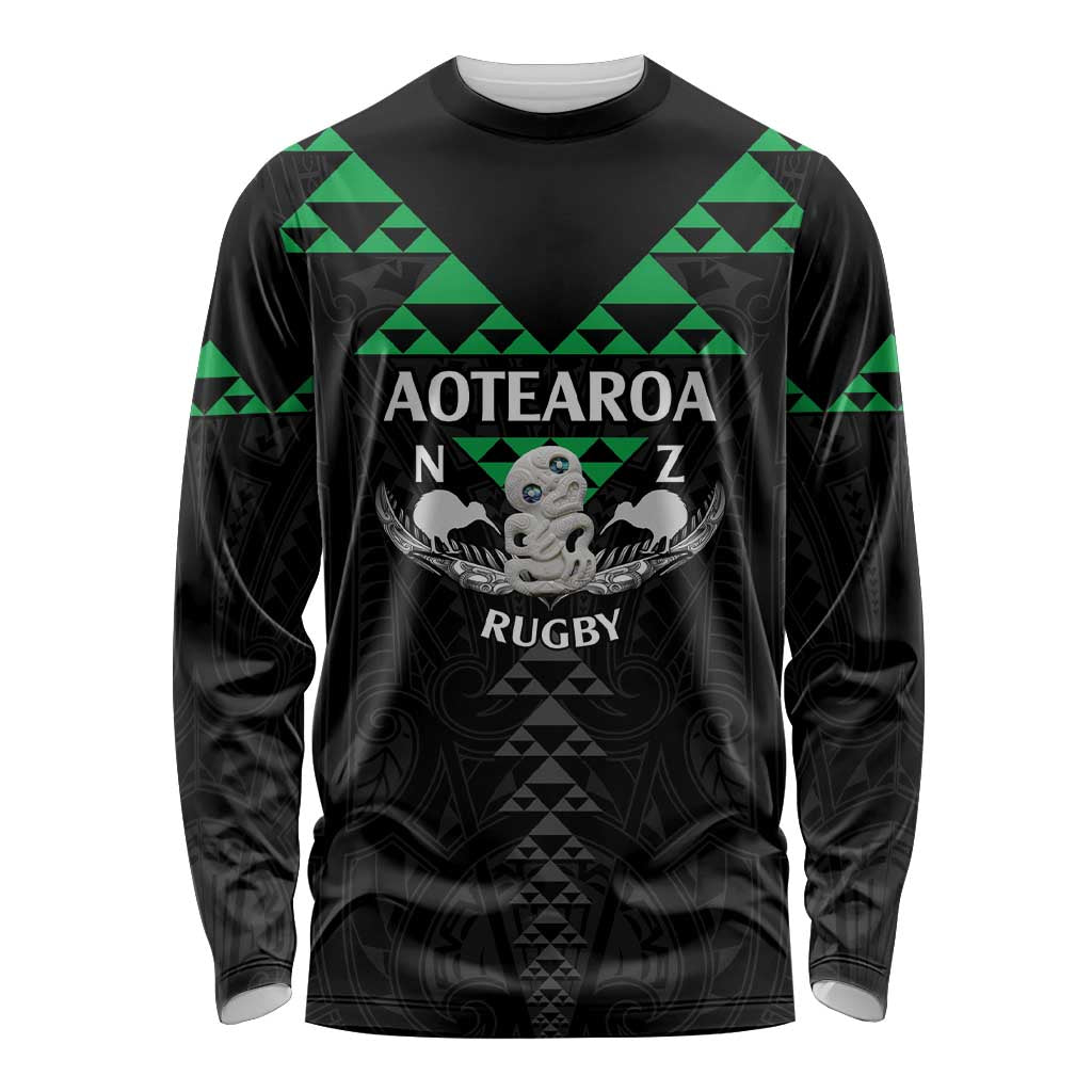 Personalised Aotearoa Rugby Long Sleeve Shirt New Zealand Maori Kete Matauranga Pattern - Vibe Hoodie Shop