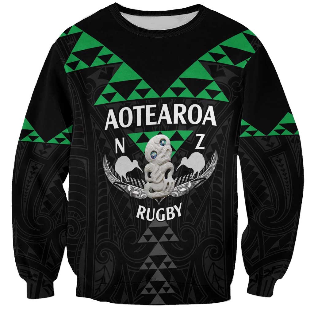 Personalised Aotearoa Rugby Sweatshirt New Zealand Maori Kete Matauranga Pattern - Vibe Hoodie Shop