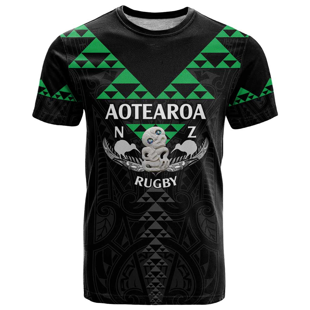Personalised Aotearoa Rugby T Shirt New Zealand Maori Kete Matauranga Pattern - Vibe Hoodie Shop