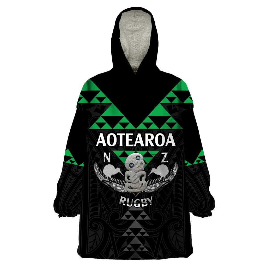 Personalised Aotearoa Rugby Wearable Blanket Hoodie New Zealand Maori Kete Matauranga Pattern - Vibe Hoodie Shop