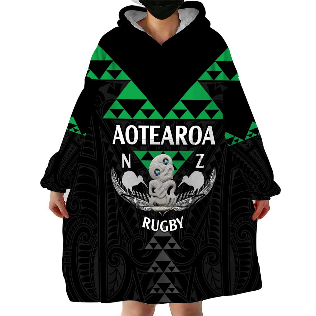 Personalised Aotearoa Rugby Wearable Blanket Hoodie New Zealand Maori Kete Matauranga Pattern - Vibe Hoodie Shop