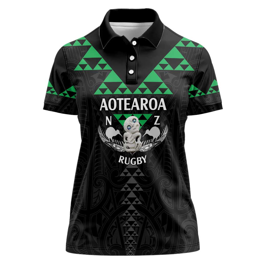 Personalised Aotearoa Rugby Women Polo Shirt New Zealand Maori Kete Matauranga Pattern - Vibe Hoodie Shop