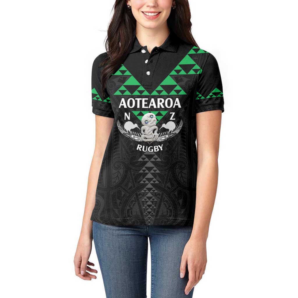 Personalised Aotearoa Rugby Women Polo Shirt New Zealand Maori Kete Matauranga Pattern - Vibe Hoodie Shop