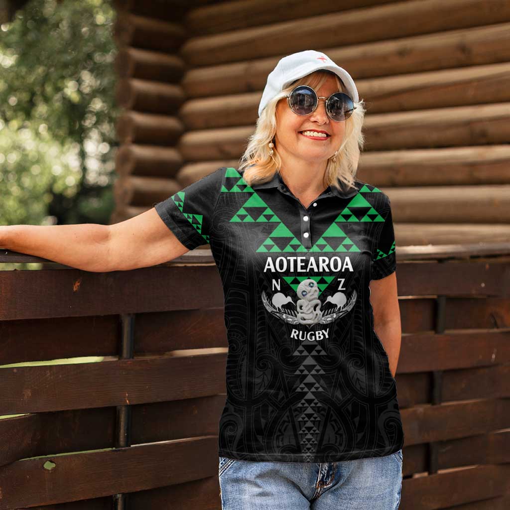 Personalised Aotearoa Rugby Women Polo Shirt New Zealand Maori Kete Matauranga Pattern - Vibe Hoodie Shop