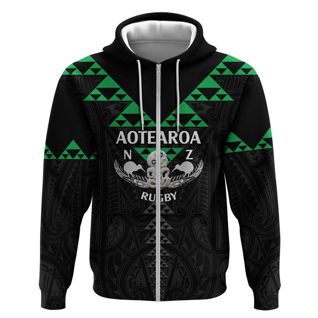 Personalised Aotearoa Rugby Zip Hoodie New Zealand Maori Kete Matauranga Pattern - Vibe Hoodie Shop