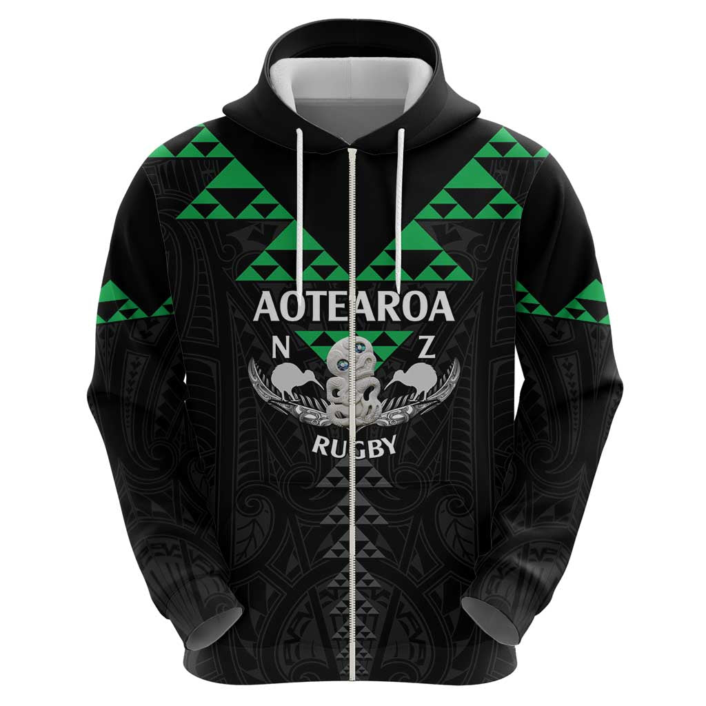 Personalised Aotearoa Rugby Zip Hoodie New Zealand Maori Kete Matauranga Pattern - Vibe Hoodie Shop