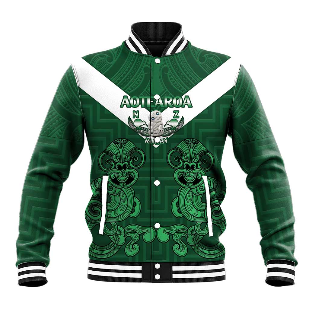 Custom Aotearoa Rugby Baseball Jacket New Zealand Maori Kete Poutama Pattern - Vibe Hoodie Shop