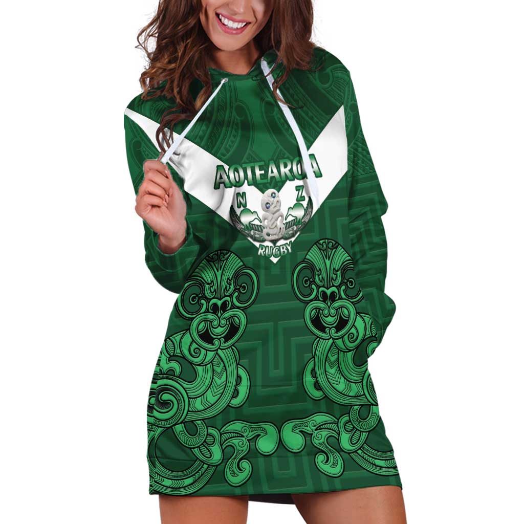 Custom Aotearoa Rugby Hoodie Dress New Zealand Maori Kete Poutama Pattern - Vibe Hoodie Shop