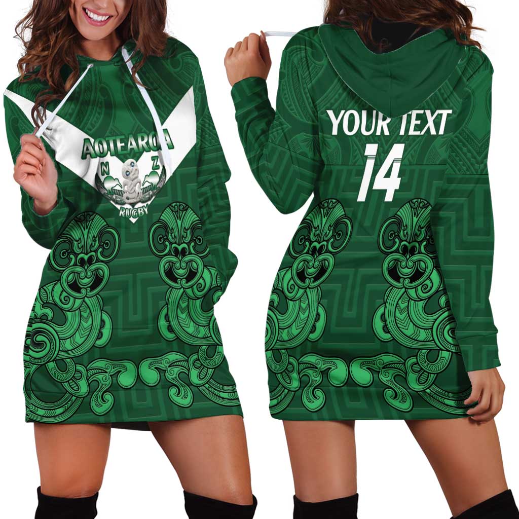 Custom Aotearoa Rugby Hoodie Dress New Zealand Maori Kete Poutama Pattern - Vibe Hoodie Shop