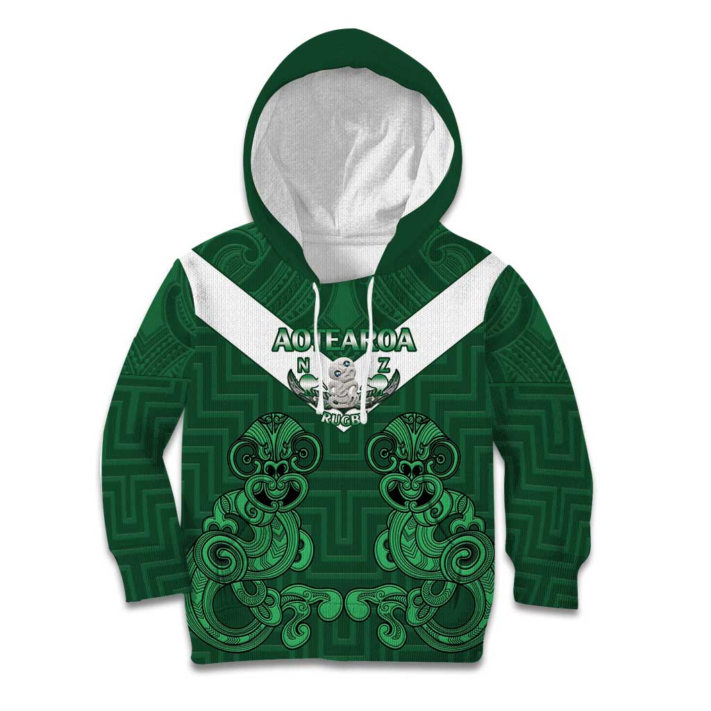 Custom Aotearoa Rugby Kid Hoodie New Zealand Maori Kete Poutama Pattern - Vibe Hoodie Shop