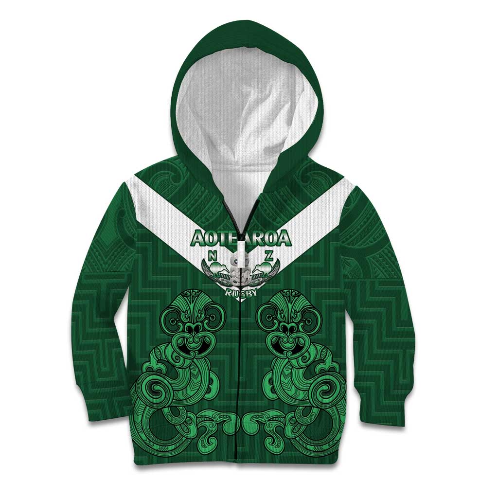 Custom Aotearoa Rugby Kid Hoodie New Zealand Maori Kete Poutama Pattern - Vibe Hoodie Shop