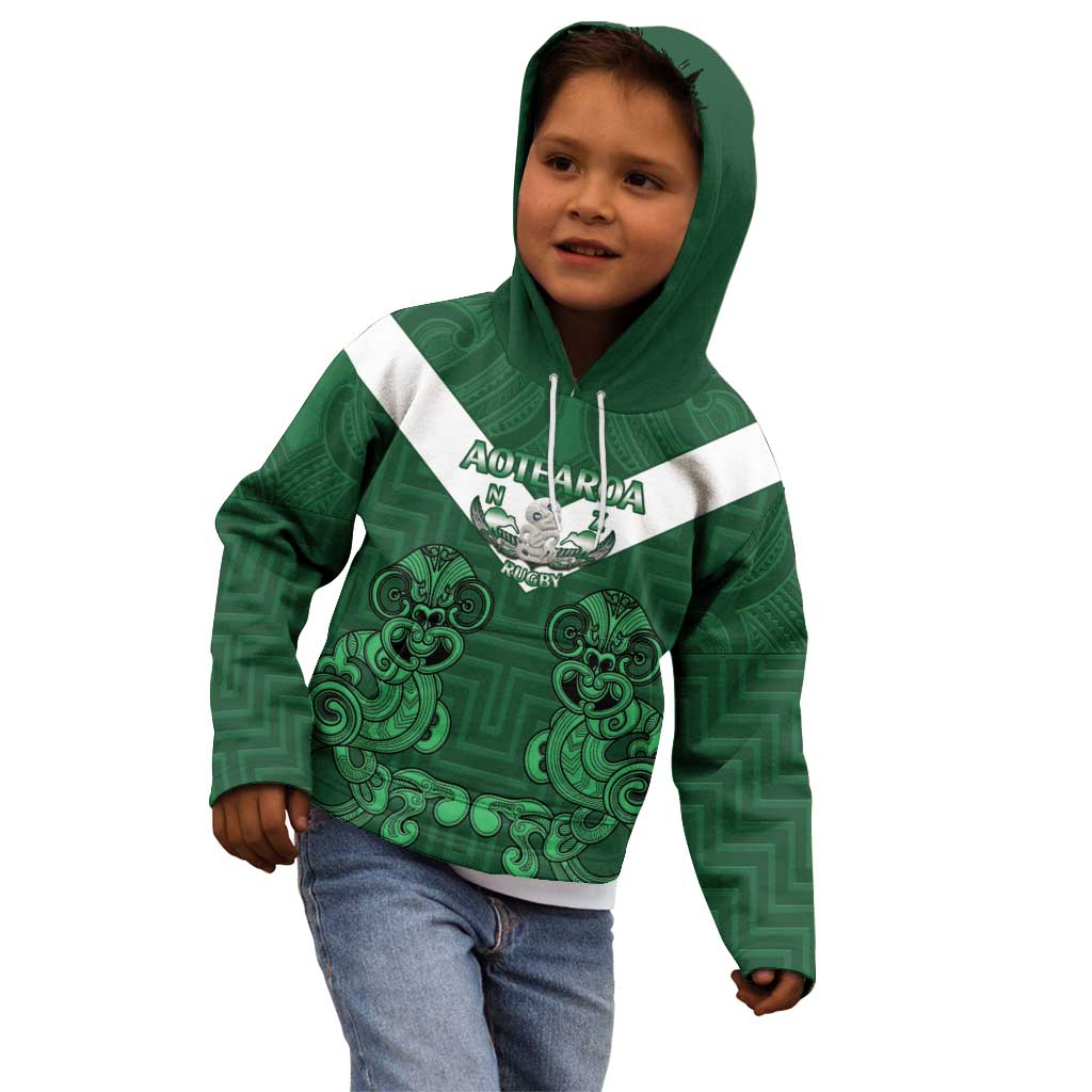 Custom Aotearoa Rugby Kid Hoodie New Zealand Maori Kete Poutama Pattern - Vibe Hoodie Shop