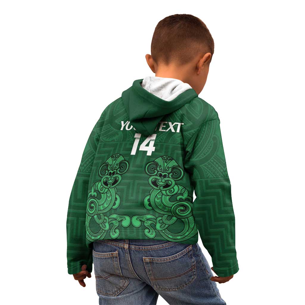 Custom Aotearoa Rugby Kid Hoodie New Zealand Maori Kete Poutama Pattern - Vibe Hoodie Shop
