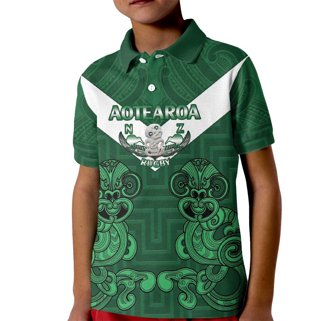 Custom Aotearoa Rugby Kid Polo Shirt New Zealand Maori Kete Poutama Pattern - Vibe Hoodie Shop