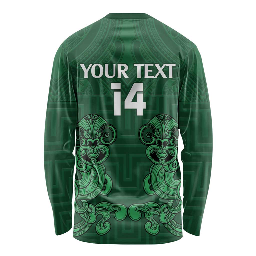 Custom Aotearoa Rugby Long Sleeve Shirt New Zealand Maori Kete Poutama Pattern - Vibe Hoodie Shop