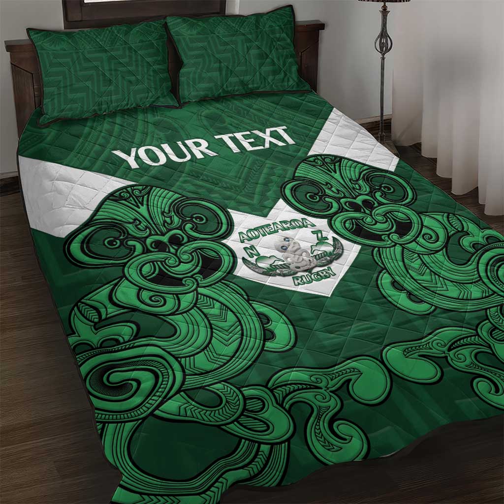 Custom Aotearoa Rugby Quilt Bed Set New Zealand Maori Kete Poutama Pattern - Vibe Hoodie Shop